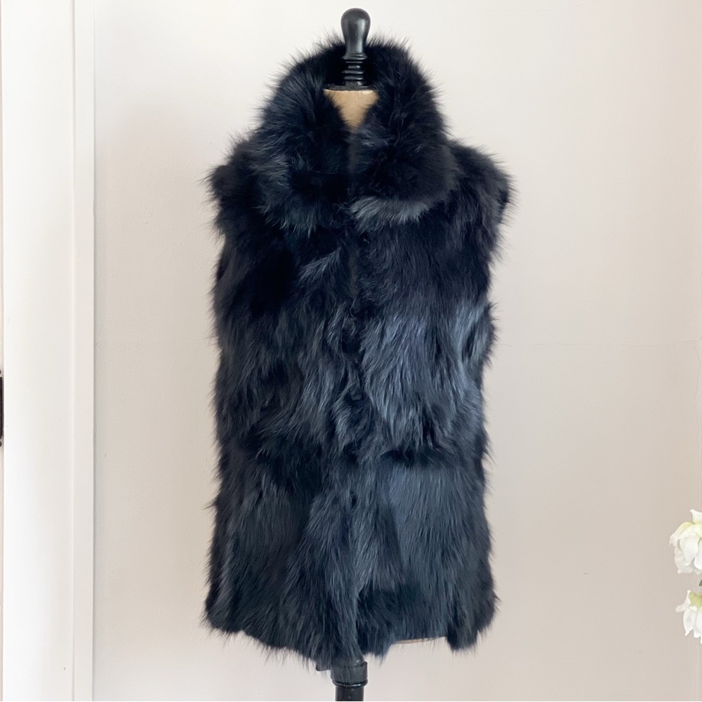 SAM. New York Black Fox Fur Vest Coat Size M/L - Picture 4 of 9